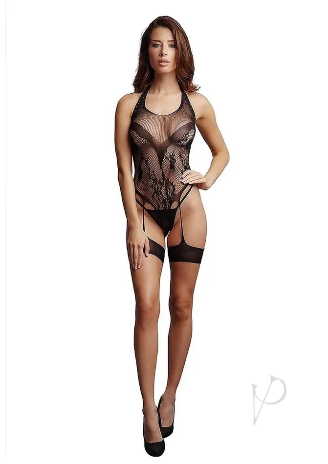 Anal Le Desir Crotchless Rhinestone Halter Teddy OS Black Le Desir Anal Le Desir Crotchless Rhinestone Halter Teddy OS Black Le Desir