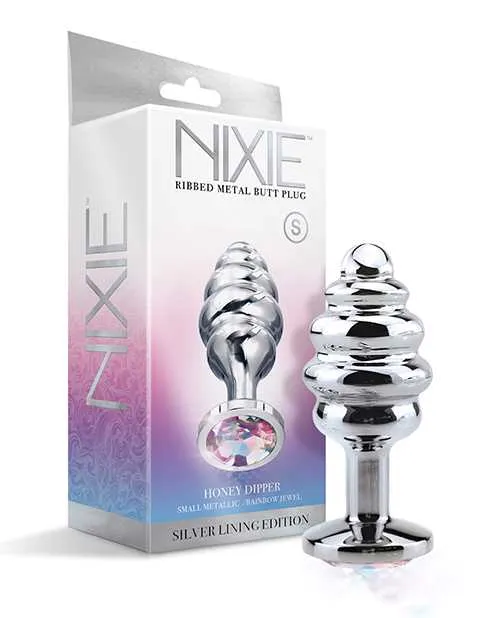Anal Nixie Honey Dipper Ribbed Metal Rainbow Jeweled Butt Plug Small Nixie Anal Nixie Honey Dipper Ribbed Metal Rainbow Jeweled Butt Plug Small Nixie