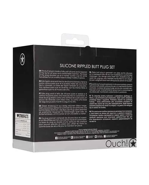 Anal Ouch Shots Ouch Rippled Butt Plug Set Black