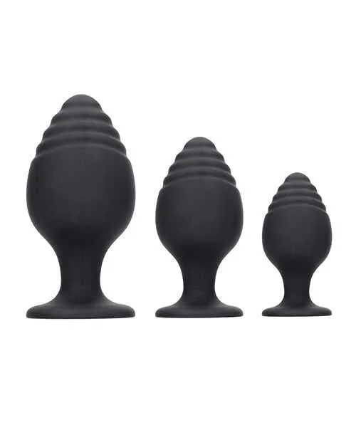 Anal Ouch Shots Ouch Rippled Butt Plug Set Black Anal Ouch Shots Ouch Rippled Butt Plug Set Black