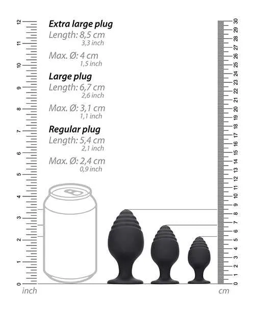 Anal Ouch Shots Ouch Rippled Butt Plug Set Black Anal Ouch Shots Ouch Rippled Butt Plug Set Black