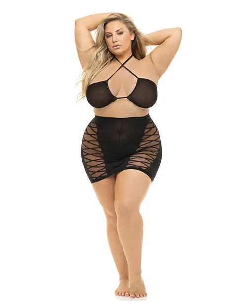 Anal Pink Lipstick Pink Lipstick Hold on Tight Halter Bra Skirt Black QN