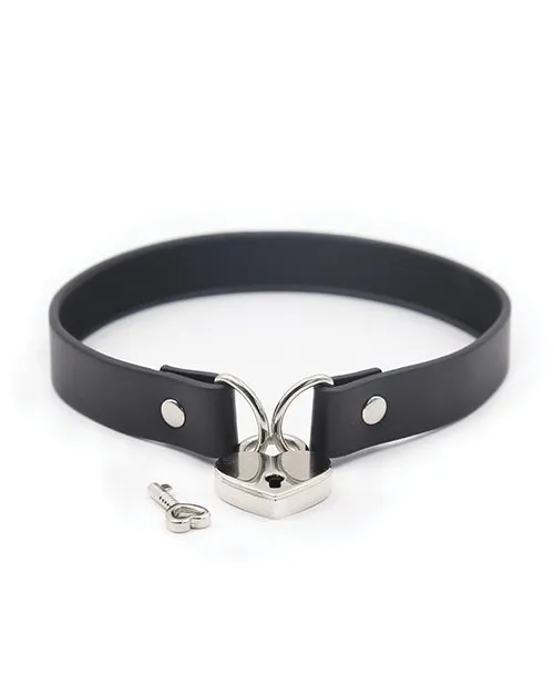 Anal Plesur Plesur PVC Collar wHeart Lock Black