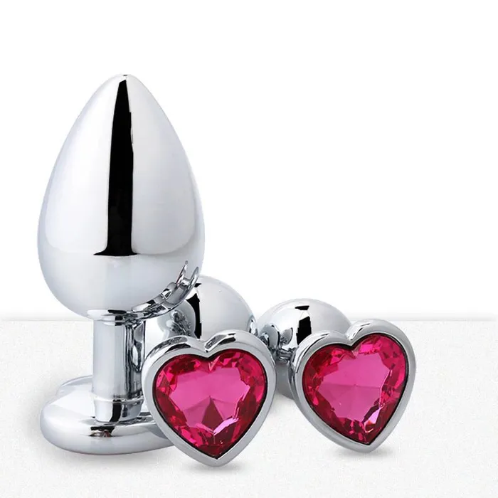 Anal Wild Night Fantasies 3pcs Pink Heart Shaped Jewelled Butt Plugs