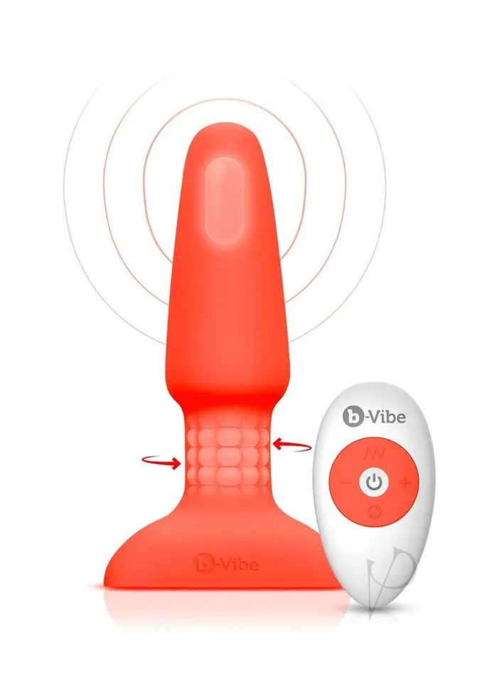 B Vibe Male Sex Toys BVibe Rimming Plug 2 Rechargeable Silicone Anal Plug with Remote Control Orange