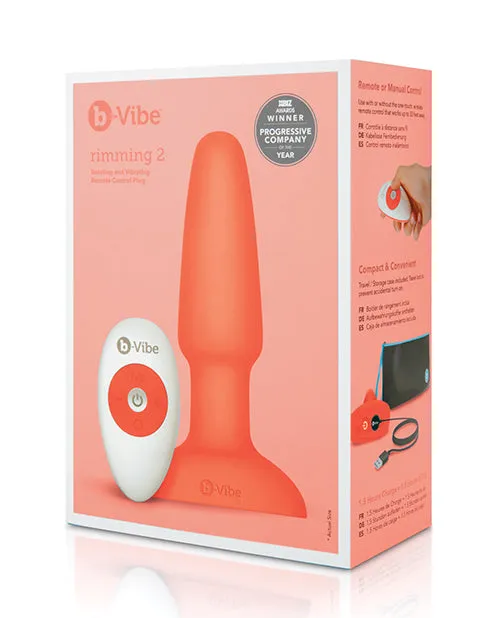 B Vibe Male Sex Toys BVibe Rimming Plug 2 Rechargeable Silicone Anal Plug with Remote Control Orange