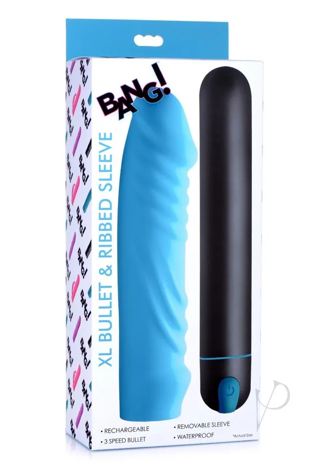 Bang XL Bullet and Ribbed Silicone Sleeve Set Blue Bang Male Sex Toys