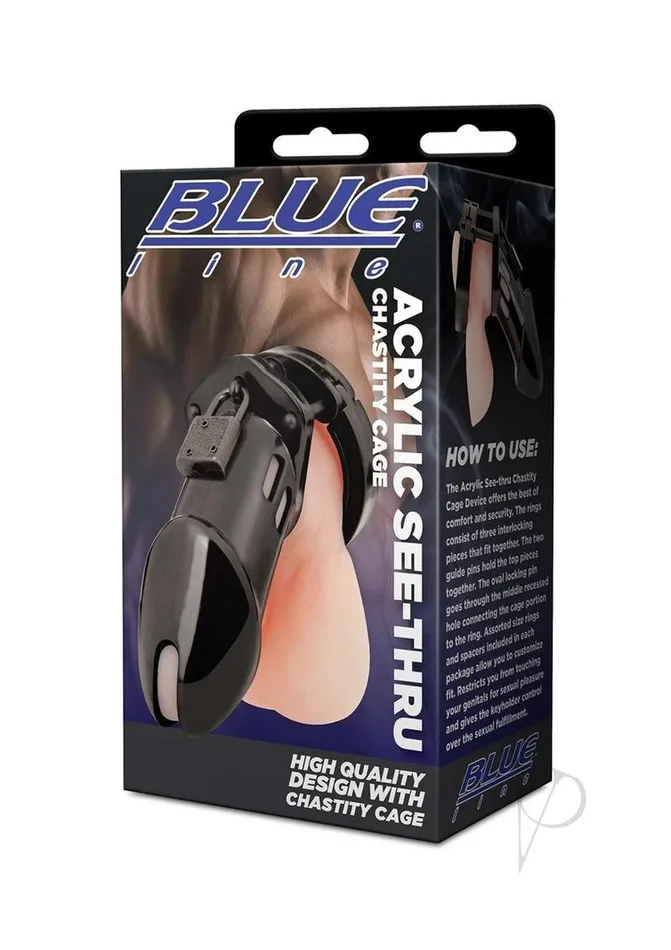 Blue Line Cand B Gear Male Sex Toys Acrylic Seethru Chastity Cage Black