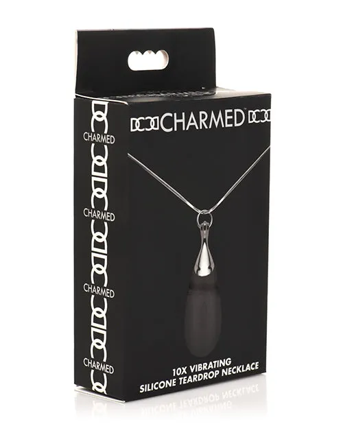 Charmed Female Sex Toys Charmed 10X Vibrating Silicone Teardrop Necklace Rechargeable Stimulator BlackSilver