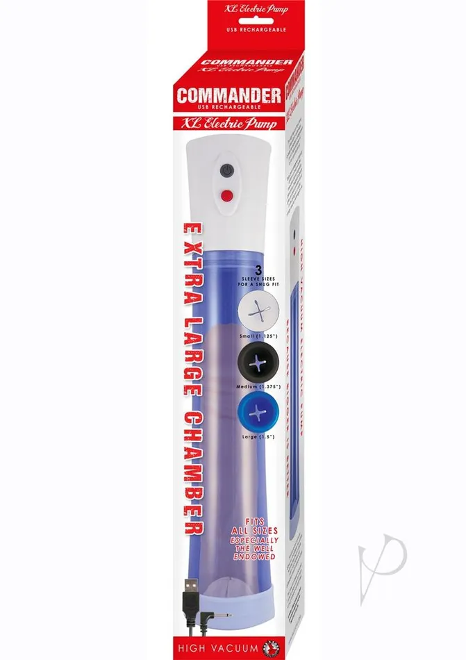 Commander Male Sex Toys Commander Extra Large Electric Rechargeable Pump BlueWhite Commander Male Sex Toys Commander Extra Large Electric Rechargeable Pump BlueWhite