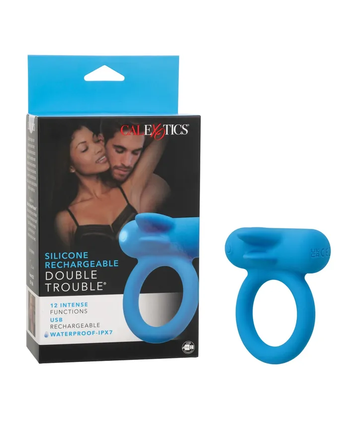 Couples Enhancers Male Sex Toys Silicone Rechargeable Double Trouble Cock Ring Blue Couples Enhancers Male Sex Toys Silicone Rechargeable Double Trouble Cock Ring Blue