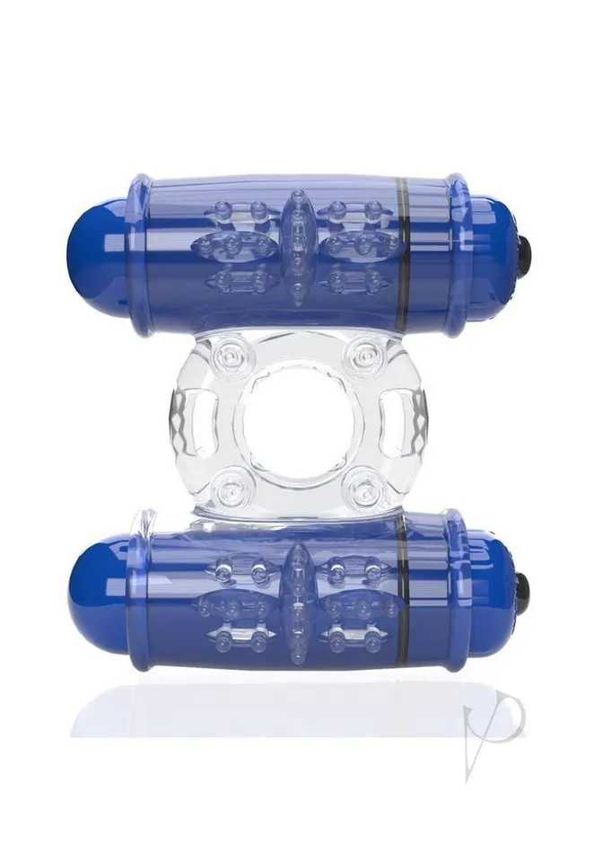 Couples 4T Double Wammy Silicone Dual Vibrating Couples Cock Ring Blueberry Screaming O