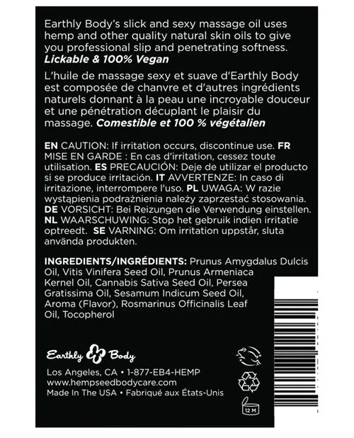 Couples Hemp Seed Body Care Earthly Body Hemp Seed Edible Massage Oil Mango 2oz