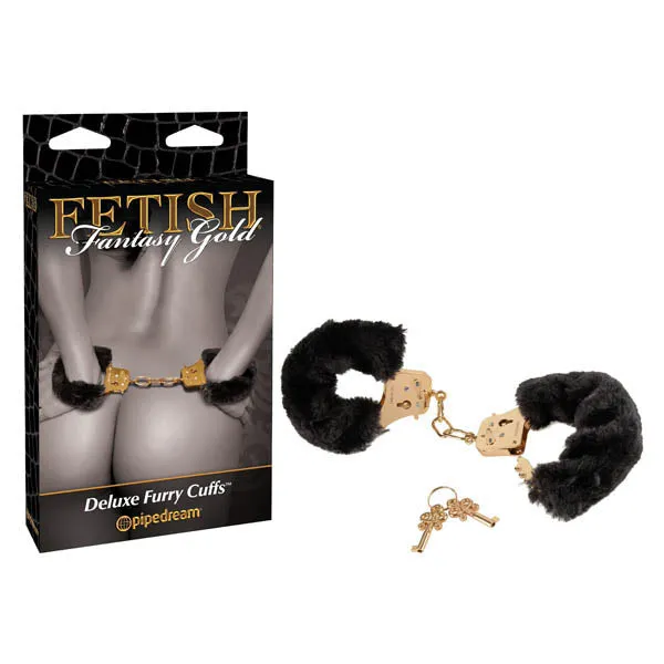 Couples Pipedream Fetish Fantasy Gold Deluxe Furry Cuffs