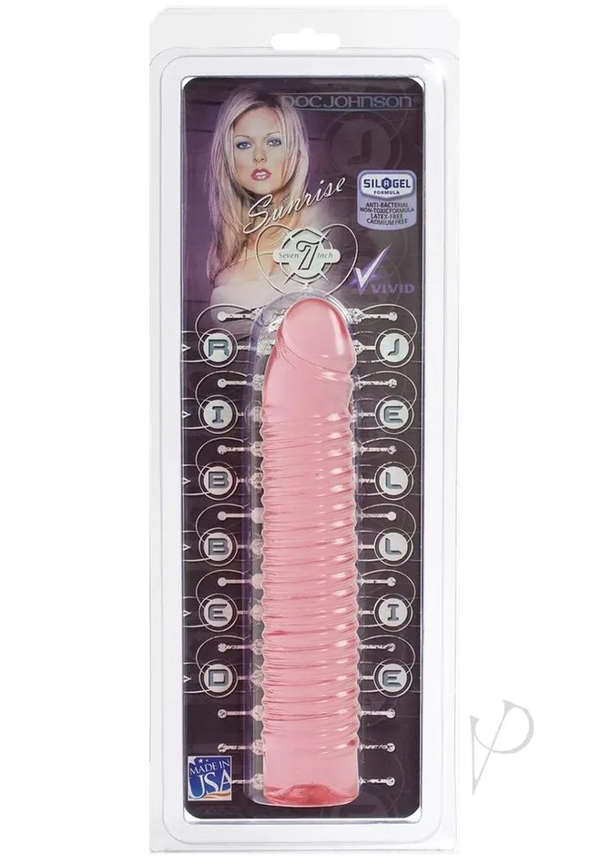 Dildos Doc Johnson Vivid Sunrise Ribbed Jellie Dildo 7in Pink