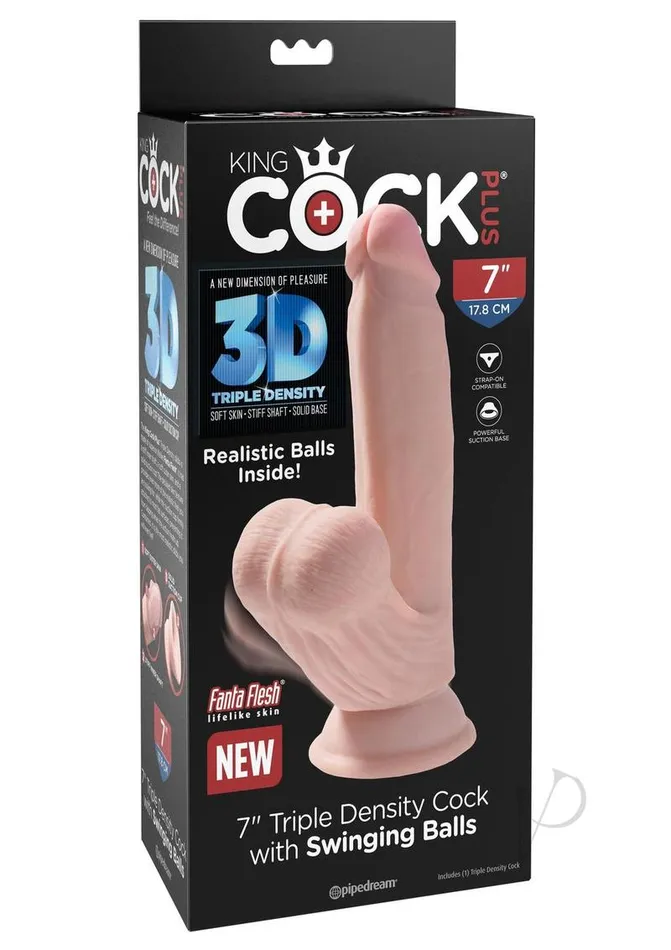Dildos King Cock King Cock Triple Density Cock with Swinging Balls 7in Vanilla