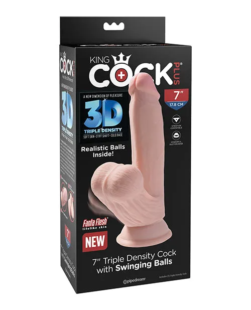 Dildos King Cock King Cock Triple Density Cock with Swinging Balls 7in Vanilla