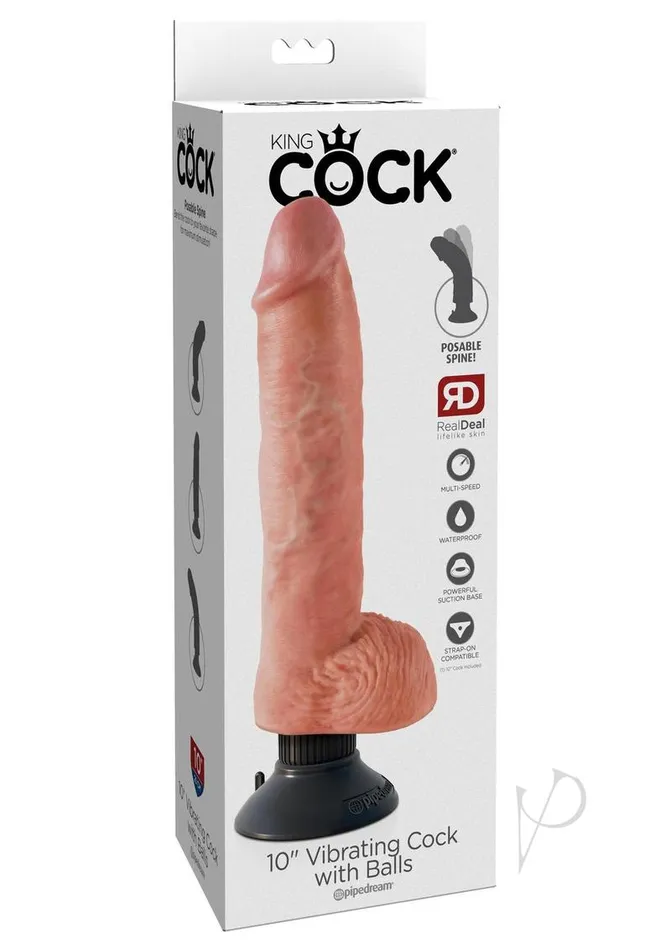 Dildos King Cock King Cock Vibrating Dildo with Balls 10in Vanilla