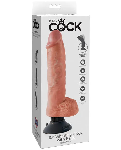 Dildos King Cock King Cock Vibrating Dildo with Balls 10in Vanilla