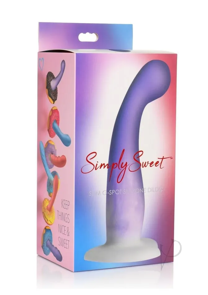 Dildos Simply Sweet Slim GSpot Silicone Dildo PurpleWhite Simply Sweet