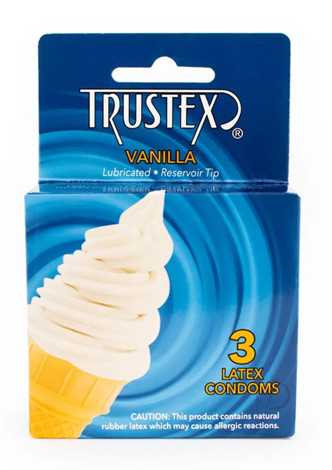 Dildos Trustex Lubricated Reservoir Tip Flavored Latex Condom Vanilla 3 Per Box Trustex