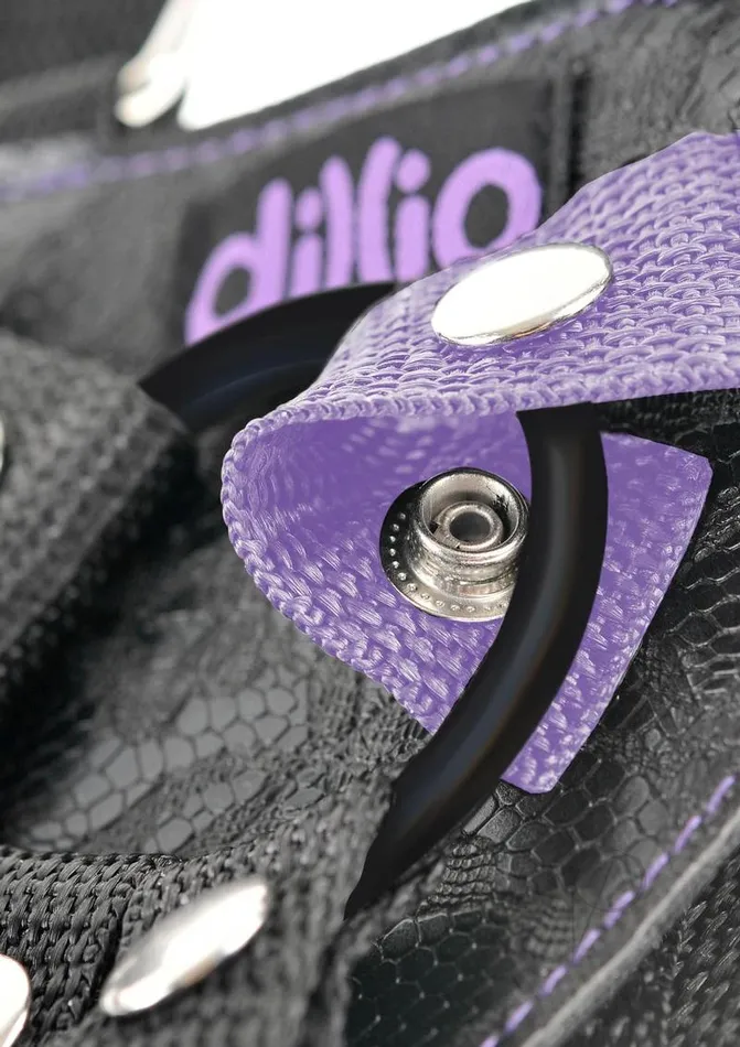 Dillio StrapOn Suspender Harness Set with Silicone Dildo 7in Purple Dillio Female Sex Toys