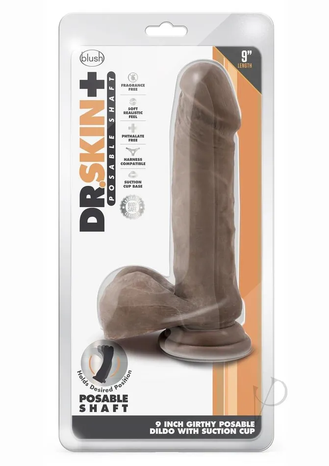 Dr Skin Female Sex Toys Dr Skin Plus Gold Collection Thick Posable Dildo with Balls 9in Chocolate Dr Skin Female Sex Toys Dr Skin Plus Gold Collection Thick Posable Dildo with Balls 9in Chocolate