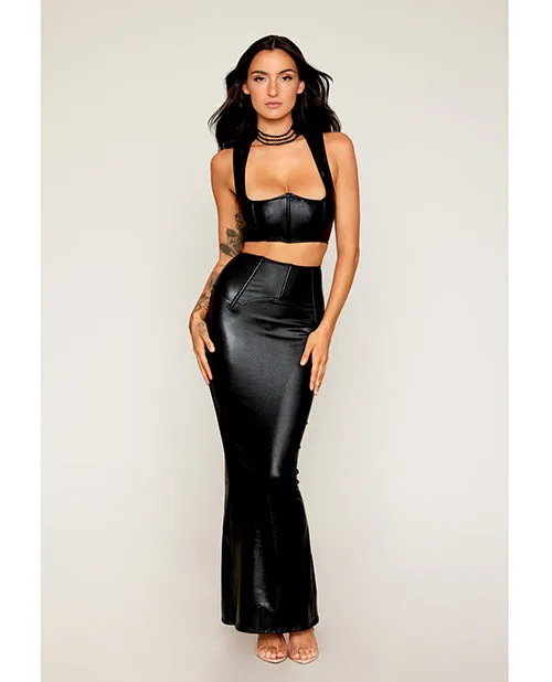 Dreamgirl Anal Stretch Faux Leather Harness Bra Long Slip Skirt Black LG