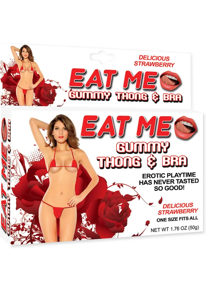 Eat Me Gummy Thong And Bra Strawberry Red One Size Fits All Hott Products Teddies And Bodies