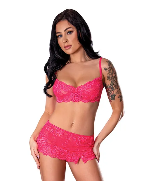 Exposed Vibrators Get It Girl Lace Bra wSkirt Thong Pink SM