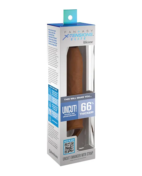 Fantasy X Tensions Male Sex Toys Fantasy XTension Elite Silicone Uncut Extension Sleeve with Strap 7in Caramel