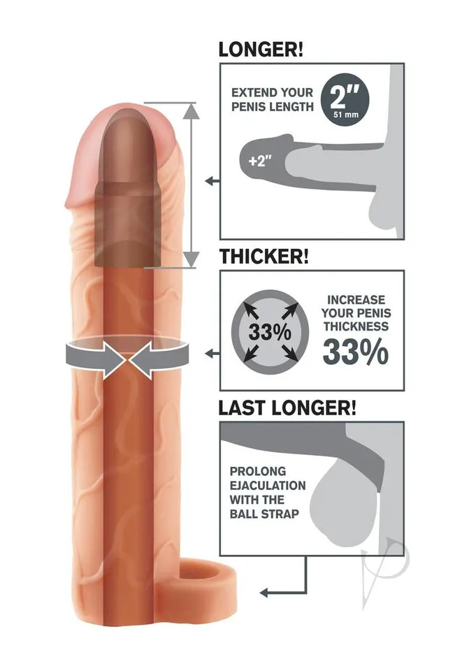 Fantasy XTensions Perfect 2in Extension Sleeve with Ball Strap 8in Vanilla Fantasy X Tensions Male Sex Toys