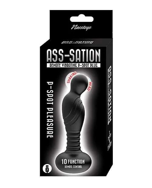 Female Sex Toys Ass Sation AssSation Vibrating Rechargeable Silicone PSpot Plug with Remote Control Black