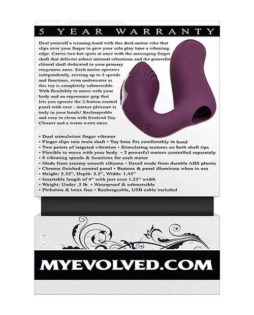 Female Sex Toys Evolved Helping Hand Silicone Rechargeable Finger Vibrator Purple