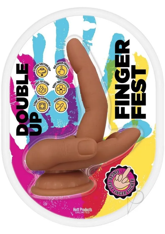 Female Sex Toys Finger Fest Finger Fest Double Up Silicone Dildo Caramel