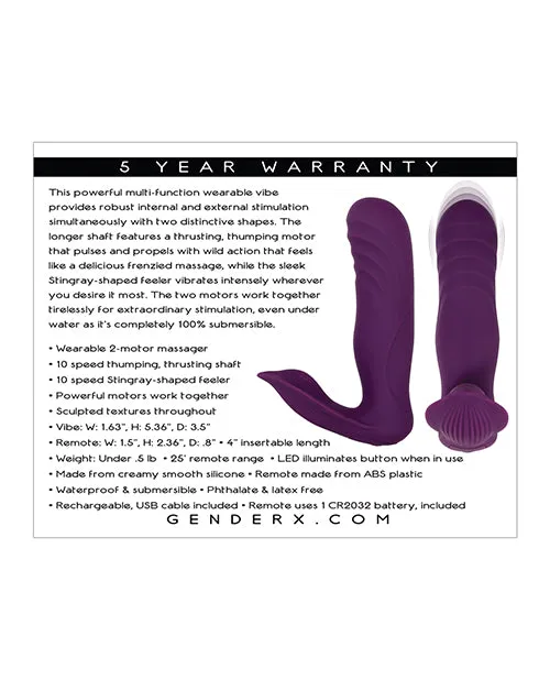 Female Sex Toys Gender X Velvet Hammer Rechargeable Silicone Wearable Vibrator with Remote Control Purple Gender X