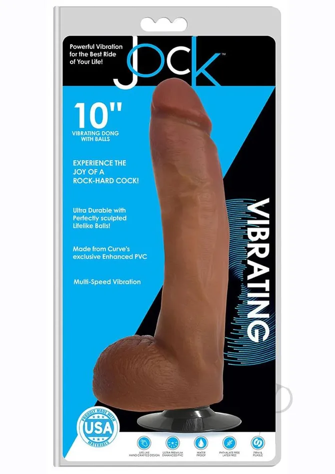 Female Sex Toys Jock JOCK Vibrating Dildo with Balls 10in Caramel
