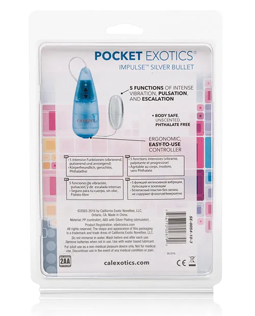 Female Sex Toys Pocket Exotics Pocket Exotics Impulse Silver Bullet with Wired Remote Control Silver
