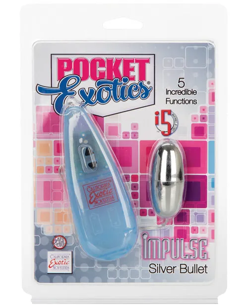 Female Sex Toys Pocket Exotics Pocket Exotics Impulse Silver Bullet with Wired Remote Control Silver