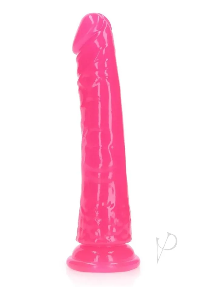 Female Sex Toys RealRock Slim Glow in the Dark Dildo with Suction Cup 6in Pink Real Rock