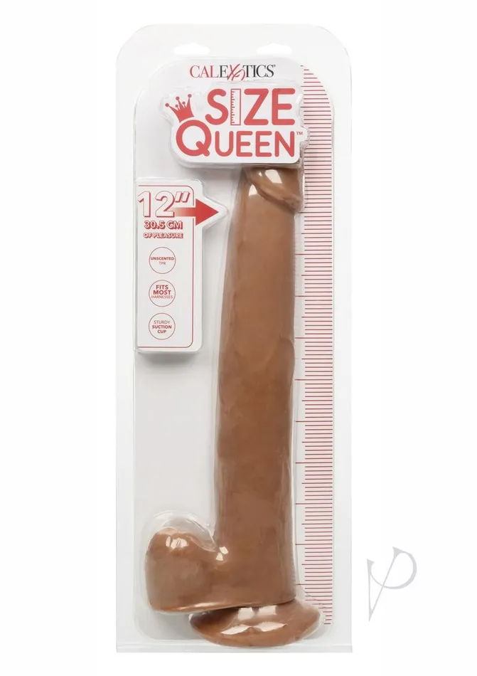 Female Sex Toys Size Queen Dildo with Balls 12in Chocolate Size Queen