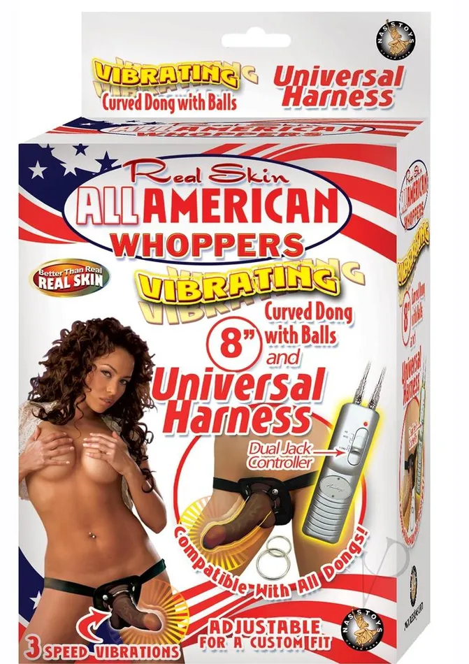 Female Sex Toys Whoppers Real Skin Whoppers Vibrating Dildo with Harness with Wired Remote Control 8in BlackChocolate