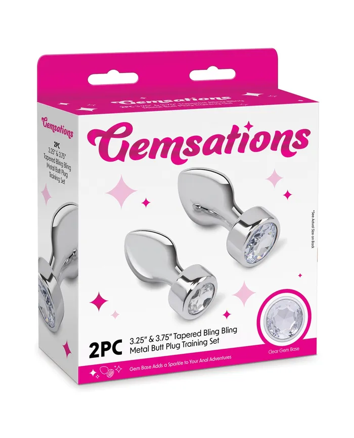 Gemsations Anal Gemsations 2 pc 325 37 Tapered Bling Bling Metal Butt Plug Training Set Silver
