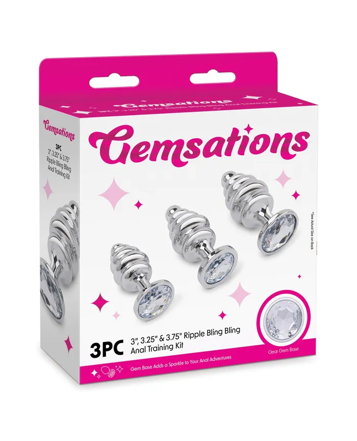Gemsations Anal Gemsations 3 pc 295 325 37 Ripple Bling Bling Metal Butt Plug Training Set Silver
