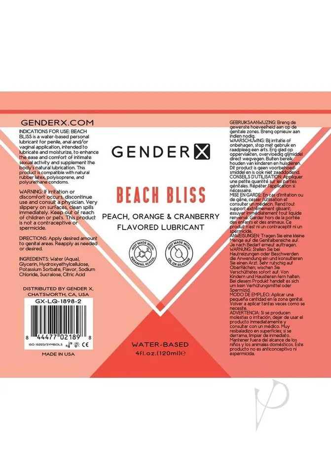 Gender X Anal Gender X Beach Bliss Water Based Flavored Lubricant 4oz Peach