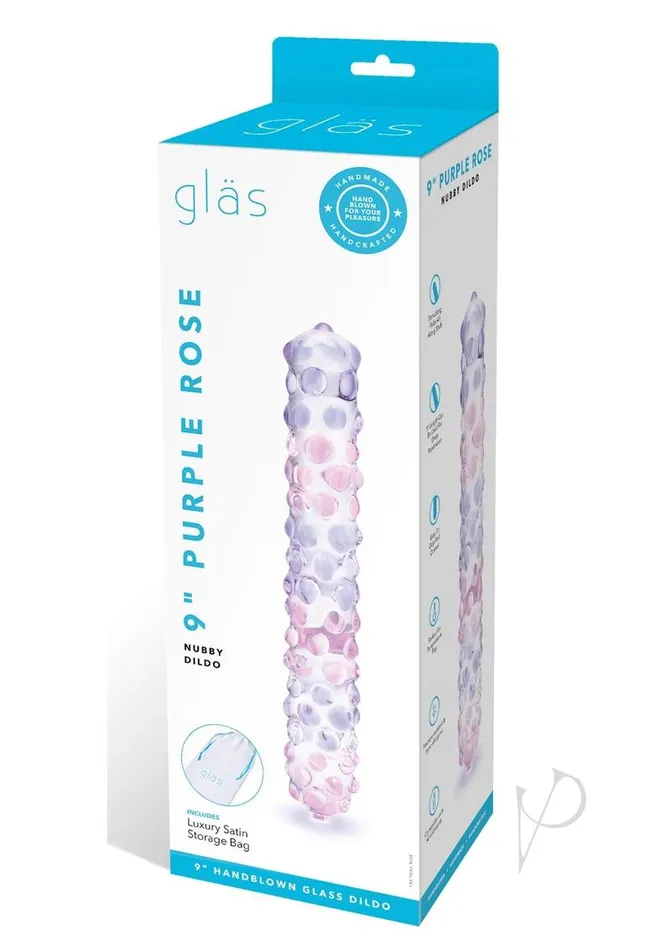 Glas Dildos Glas Purple Rose Glass Nubby Dildo 9in ClearPink