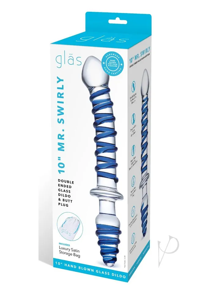 Glas Glas Mr Swirly Double Ended Glass Dildo and Butt Plug 10in BlueClear Dildos