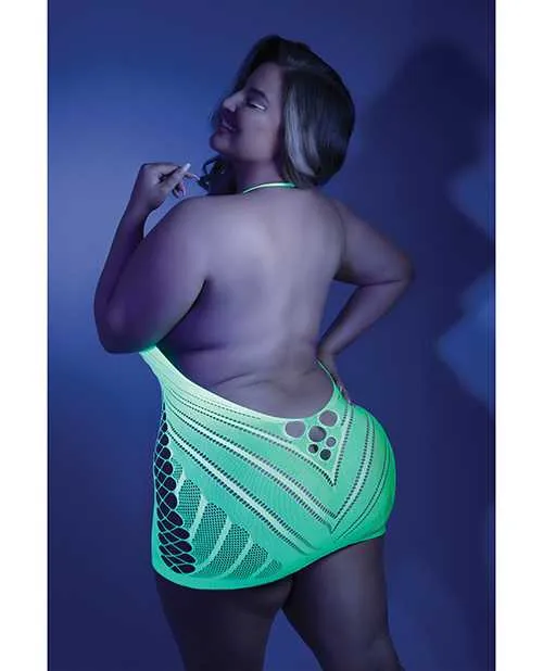 Glow By Fantasy Lingerie Anal Glow Black Light Net Halter Dress Neon Green QN Glow By Fantasy Lingerie Anal Glow Black Light Net Halter Dress Neon Green QN