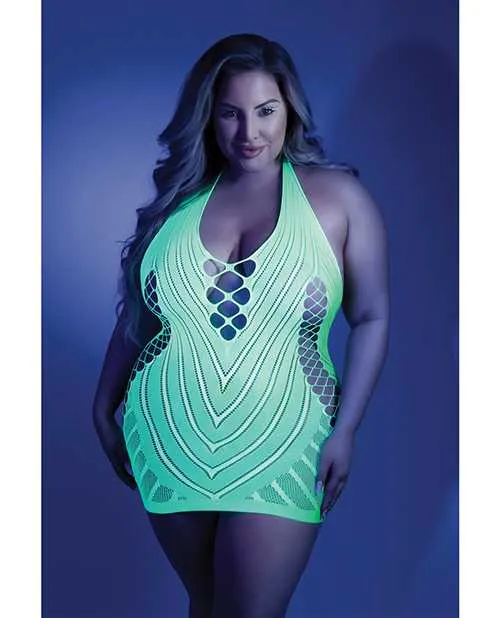 Glow By Fantasy Lingerie Anal Glow Black Light Net Halter Dress Neon Green QN Glow By Fantasy Lingerie Anal Glow Black Light Net Halter Dress Neon Green QN