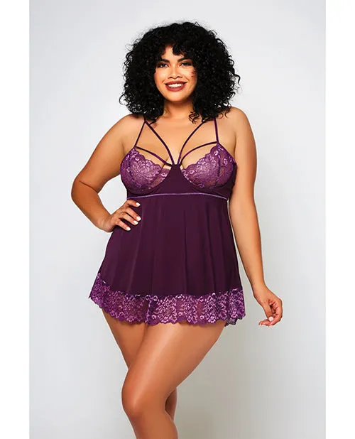 Icollection Lingerie Vibrators Cross Dye Lace Microfiber Babydoll GString Purple 1X Icollection Lingerie Vibrators Cross Dye Lace Microfiber Babydoll GString Purple 1X